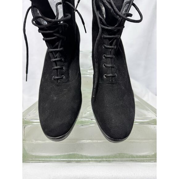 Vintage 90s Donna Karen 9.5 Black Leather Lace Up Heel Boot Whimsygoth Victorian - Picture 3 of 4
